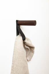 Leather Loop Hand Towel Holder With Wood Peg, Minimalist Bathroom Hook
