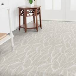 Pure Form Lines Leafy Rustic Motif Vinyl Flooring, Beige Area Floor PVC, White Living Room Decoration, Floral Comfort Gift For Her - thumbnail 3