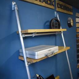 Deep - 60cm Lean-To Desk/Ladder Desk, Industrial Style, Galvanised Steel, Reclaimed Scaffold Board - thumbnail 2