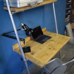 Deep - 60cm Lean-To Desk/Ladder Desk, Industrial Style, Galvanised Steel, Reclaimed Scaffold Board - thumbnail 3
