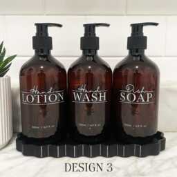3 Piece Amber Kitchen Bottle Set - Dish Soap, Hand Wash, Lotion 500Ml Pump Dispensers Tidy Organisation - thumbnail 3