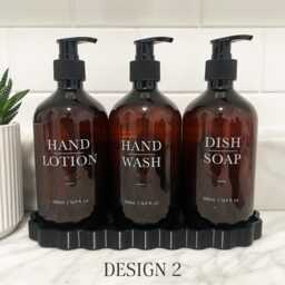 3 Piece Amber Kitchen Bottle Set - Dish Soap, Hand Wash, Lotion 500Ml Pump Dispensers Tidy Organisation - thumbnail 2
