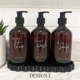 3 Piece Amber Kitchen Bottle Set - Dish Soap, Hand Wash, Lotion 500Ml Pump Dispensers Tidy Organisation - thumbnail 1