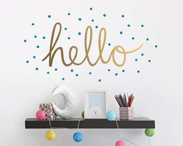Hello Wall Decal - Hand Drawn Vinyl Decal, Confetti Cute Quote Sticker, Nursery Kids Bedroom - image 1