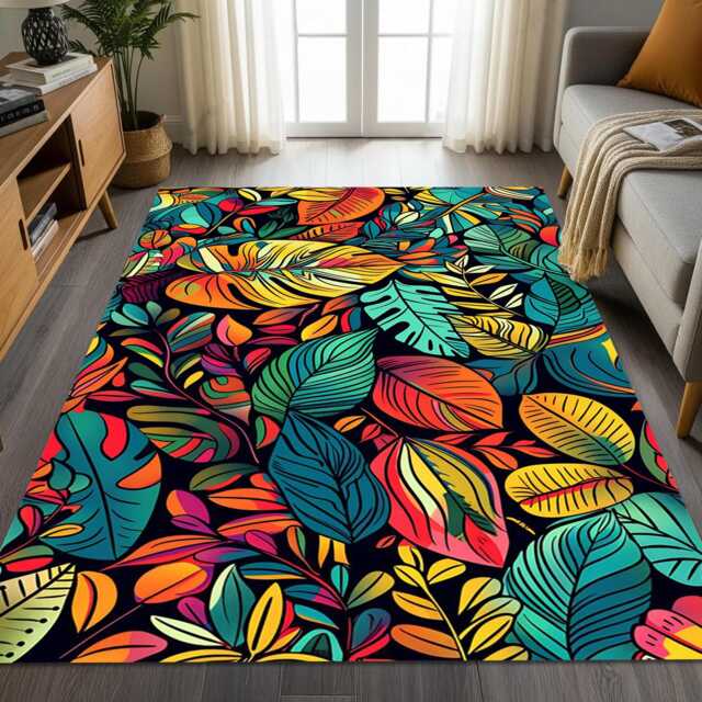 Tropical Leaf Area Rug - Colorful Jungle Botanical Floor Mat - image 1