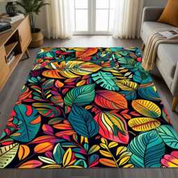 Tropical Leaf Area Rug - Colorful Jungle Botanical Floor Mat