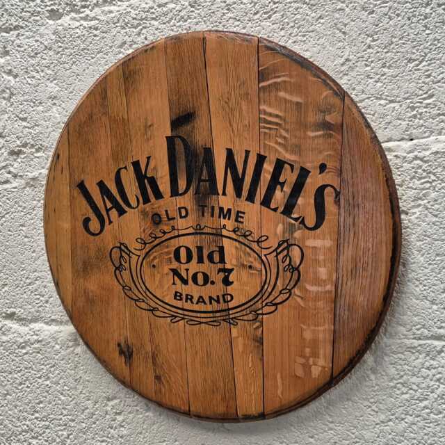 Reclaimed Whiskey Barrel Lid Wall Art Laser Engraved Jack Daniels Decor - image 1