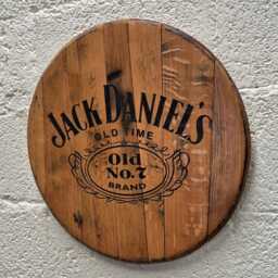 Reclaimed Whiskey Barrel Lid Wall Art Laser Engraved Jack Daniels Decor - thumbnail 1