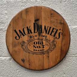 Reclaimed Whiskey Barrel Lid Wall Art Laser Engraved Jack Daniels Decor - thumbnail 2