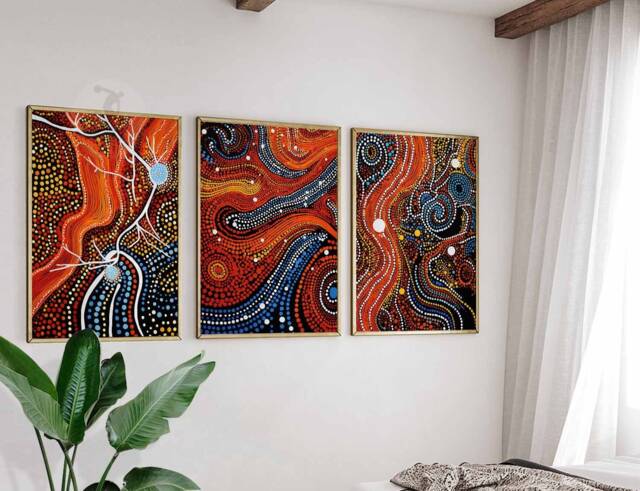 Aboriginal Set Of 3 Prints, Cultural Wall Art, Indigenous Poster Set, Anoriginal Decor, Australian Travel Art Print - image 1