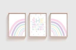Set Of 3, Girls Nursery Wall Art, Rainbow Prints, Bedroom Decor - thumbnail 1