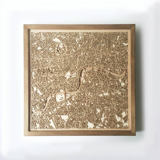 London Wooden Map - Framed Laser Cut City Streets, Walnut Finish - image 1