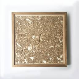 London Wooden Map - Framed Laser Cut City Streets, Walnut Finish