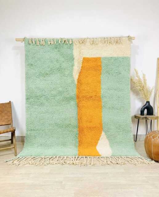 Handwoven Teal Moroccan Berber Rug, Wool Shag Boho Nursery Authentic Beni Ourain Carpet, Large Area Rug - image 1