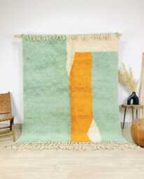 Handwoven Teal Moroccan Berber Rug, Wool Shag Boho Nursery Authentic Beni Ourain Carpet, Large Area Rug - thumbnail 1