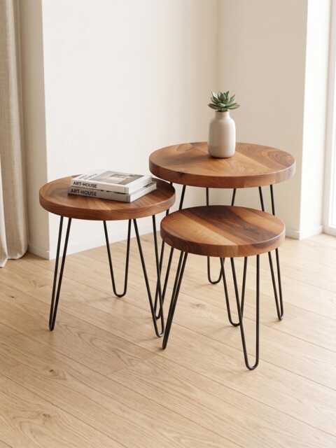 Oval Laminated Walnut Side Table With Hairpin Legs, Wood End Table, Living Room Furniture - image 1