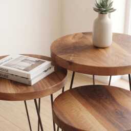 Oval Laminated Walnut Side Table With Hairpin Legs, Wood End Table, Living Room Furniture - thumbnail 2