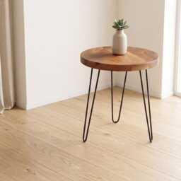Oval Laminated Walnut Side Table With Hairpin Legs, Wood End Table, Living Room Furniture - thumbnail 4