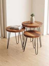 Oval Laminated Walnut Side Table With Hairpin Legs, Wood End Table, Living Room Furniture - thumbnail 1