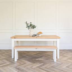 Contemporary Dining Table & Bench Set - Farmhouse Rustic Wood Handmade To Any Size 6Ft 8 Seater Weathered Oak Tapered Leg - thumbnail 2