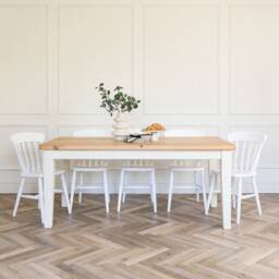 Contemporary Dining Table & Bench Set - Farmhouse Rustic Wood Handmade To Any Size 6Ft 8 Seater Weathered Oak Tapered Leg - thumbnail 3