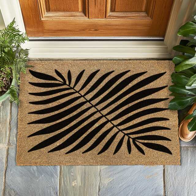 Palm Leaf Doormat, Long Design Welcome Mat, Tropical Entryway Rug, Boho Outdoor Housewarming Gift, Gift For Her, New Home Decor - image 1