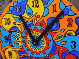 Orbit Mandala Record Clock - Psychedelic Geometric Hand Painted Bohemian Home Decor Made From Recycled Vinyl - thumbnail 1