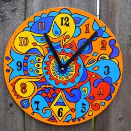 Orbit Mandala Record Clock - Psychedelic Geometric Hand Painted Bohemian Home Decor Made From Recycled Vinyl - thumbnail 2