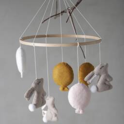 Rabbit Mobile With Cute Bunnies & Colorful Balloons, Gift, Baby Shower, Felt, Handmade, Nursery, Rabbits, For Children's Room - thumbnail 2