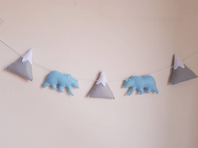 Bear & Mountain Garland, Wall Hanging, Travel, Blue, Boys Room, Adventure, Nursery, Kids Wild, Scandi Decor, Mountains, Bears - image 1