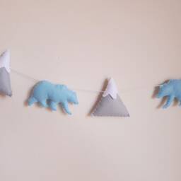 Bear & Mountain Garland, Wall Hanging, Travel, Blue, Boys Room, Adventure, Nursery, Kids Wild, Scandi Decor, Mountains, Bears - thumbnail 2