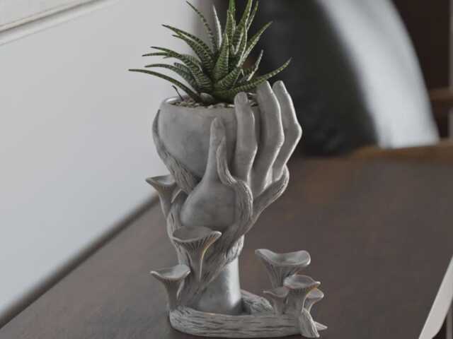 Artistic Hand & Mushroom Planter - Unique Modern Decorative Pot - image 1
