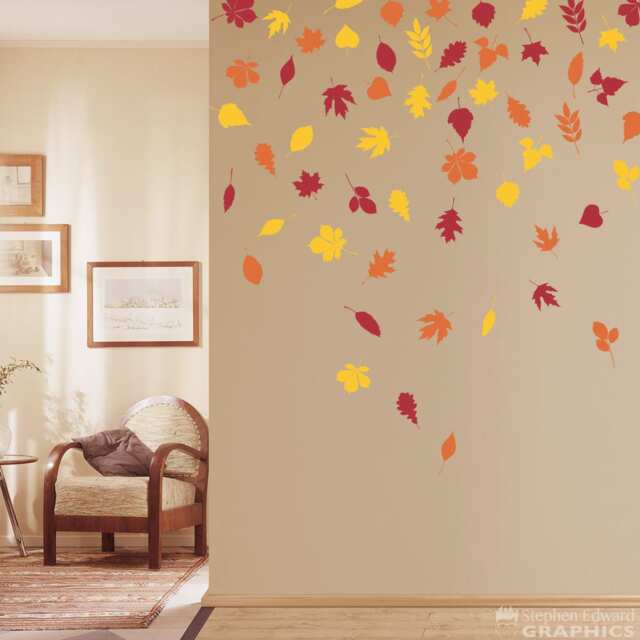 Leaves Wall Decal Set - 57 Individual Leaves in 3 Different Colors Nature Decor - image 1