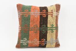 Handmade Turkish Kilim Pillow Embroidered Wool Cushion Cover - 18''x18''