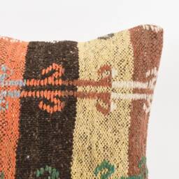 Handmade Turkish Kilim Pillow Embroidered Wool Cushion Cover - 18''x18'' - thumbnail 2
