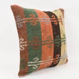 Handmade Turkish Kilim Pillow Embroidered Wool Cushion Cover - 18''x18'' - thumbnail 3