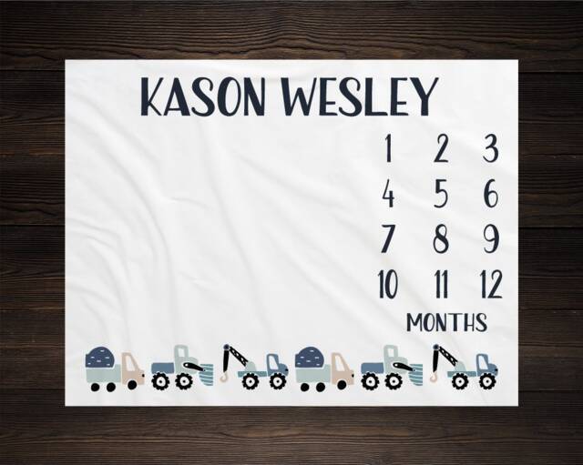 Trucks Milestone Blanket Monthly Growth Tracker Baby Shower Gift Newborn Watch Me Grow Boy Bm15 - image 1
