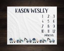 Trucks Milestone Blanket Monthly Growth Tracker Baby Shower Gift Newborn Watch Me Grow Boy Bm15 - thumbnail 1