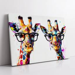 Colorful Giraffes With Glasses Abstract Oil Painting Style Wall Art, Framed Canvas Poster Print, Home Kitchen Office Room Decor, Gifts - thumbnail 2