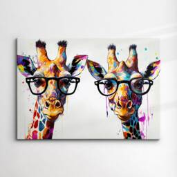 Colorful Giraffes With Glasses Abstract Oil Painting Style Wall Art, Framed Canvas Poster Print, Home Kitchen Office Room Decor, Gifts - thumbnail 3