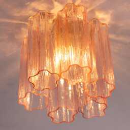Ceiling Lamp With Pink Murano Glass Tronchi, Ceiling Chandelier Diameter 22 cm Design Vintage Style Made in Italy - thumbnail 2