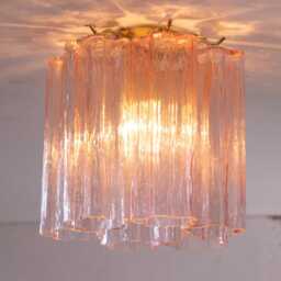 Ceiling Lamp With Pink Murano Glass Tronchi, Ceiling Chandelier Diameter 22 cm Design Vintage Style Made in Italy - thumbnail 3