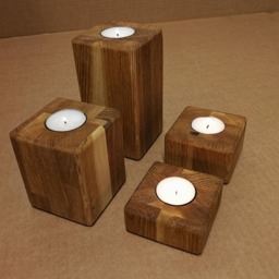 Big Set Candleholders Solid Oak - 4Pcs - thumbnail 2