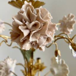 Gold Leaf 6 Lights Chandelier With Crystals & Porcelain Sunflowers - thumbnail 3