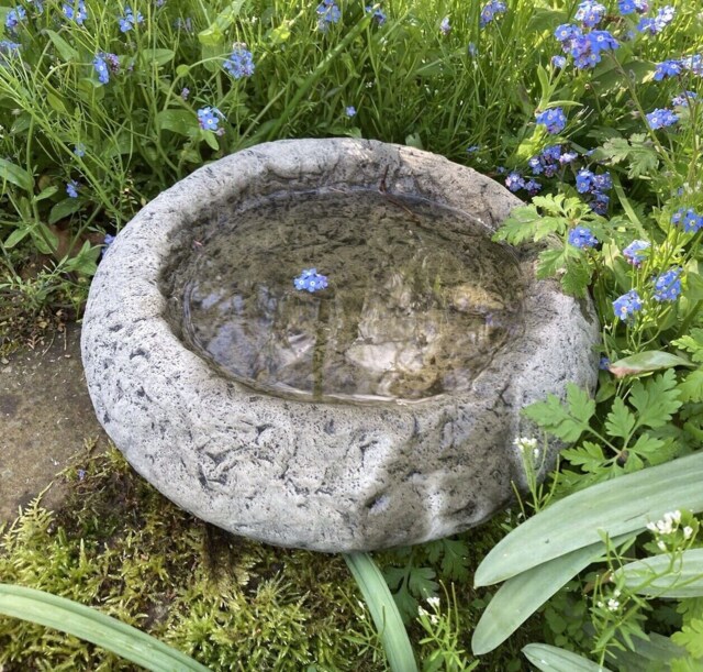 Reconstituted Stone Garden Small Rustic Rockery Shallow Bird Feeder/ Bee Water Dish - image 1