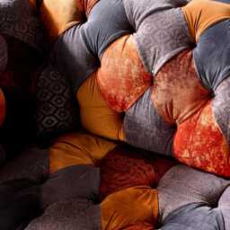 Unique British Handmade 3 Seater Copper Orange & Grey Velvet Fabric Patchwork Chesterfield Sofa - thumbnail 3