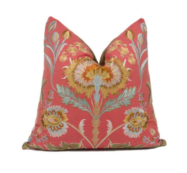 Colefax & Fowler - Dianthus Red Gloriously Grand Embroidered Floral Cushion Cover Luxury Throw Pillow Handmade Home D??cor - image 1