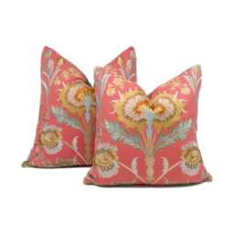 Colefax & Fowler - Dianthus Red Gloriously Grand Embroidered Floral Cushion Cover Luxury Throw Pillow Handmade Home D??cor - thumbnail 3