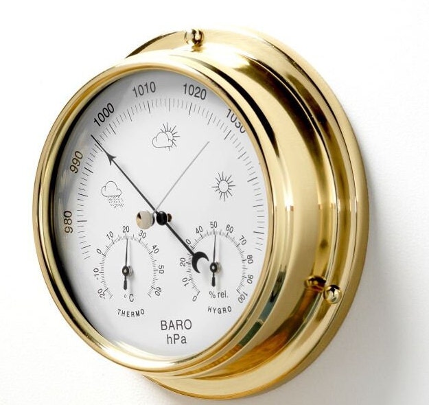 Tabic Solid Brass Barometer With Built in Hygrometer & Thermometer, Heavy Lacquered - 1/2Kg, Handmade in England - image 1