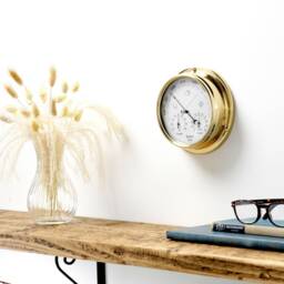 Tabic Solid Brass Barometer With Built in Hygrometer & Thermometer, Heavy Lacquered - 1/2Kg, Handmade in England - thumbnail 2